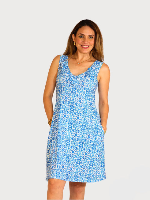 Ruffle Neck Skater Style tank dress with square back and Pocket - D2006
